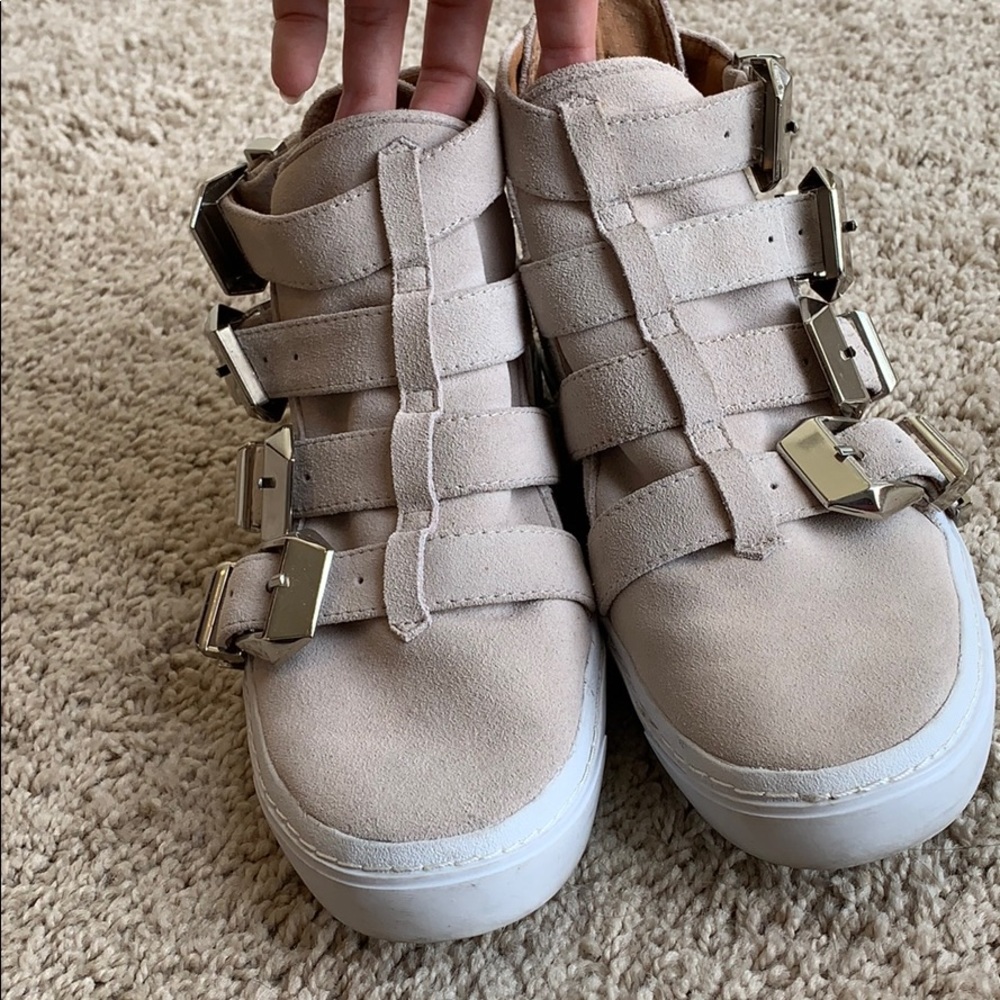 Jeffrey Campbell Beige Suede Buckle High-Top Sneakers - Picture 2 of 4